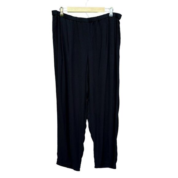 Eileen Fisher Black 100% Silk Elastic Waist Pants - Picture 1 of 8